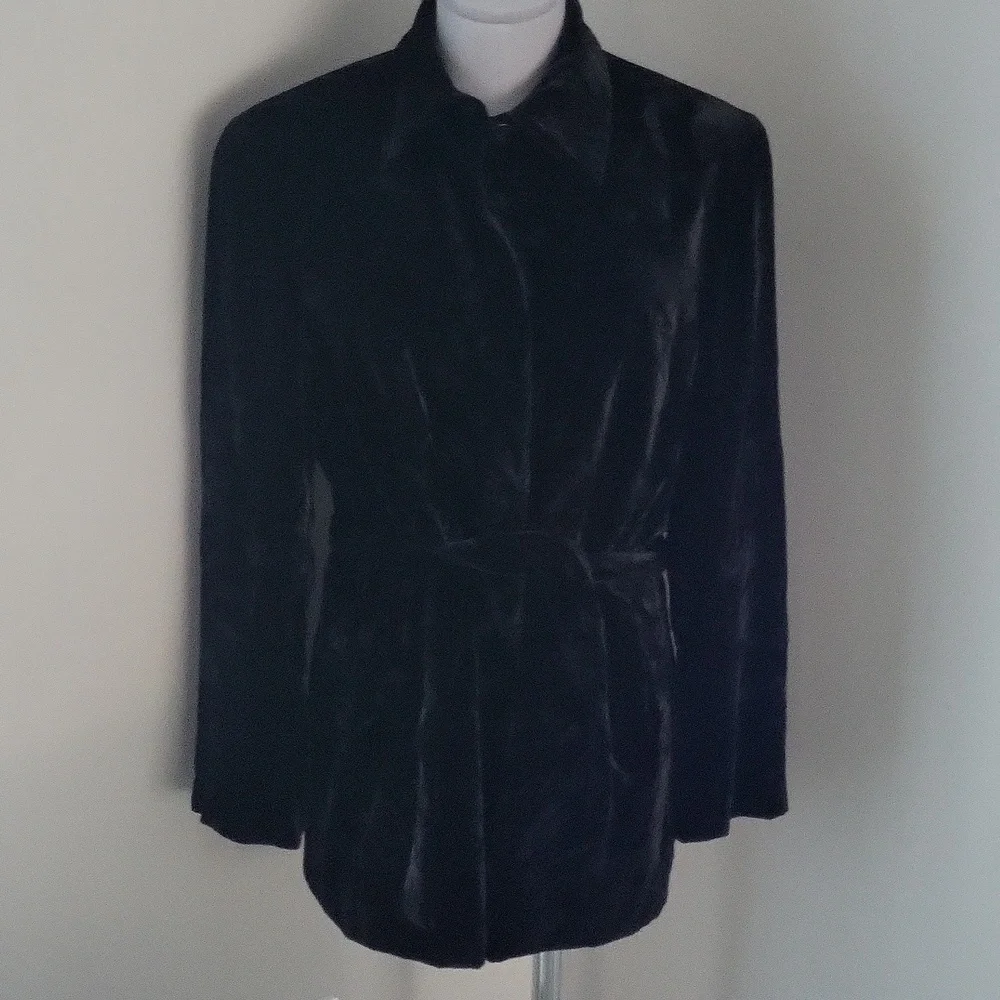 Vintage Y2K Jones New York Black Crushed Velvet Belted Jacket Sz 10 - Picture 4 of 11